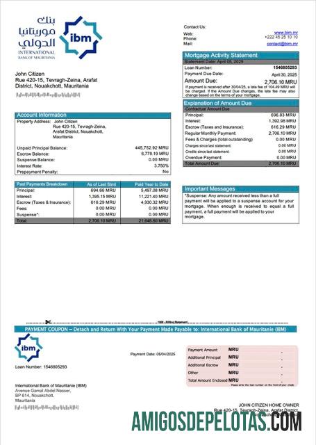 imprimível Mauritânia Banco Internacional da Mauritânia (IBM) Declaração de hipoteca Word e modelo PDF